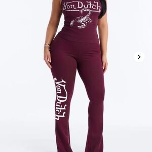 Von Dutch Women's Maroon Flare Pants